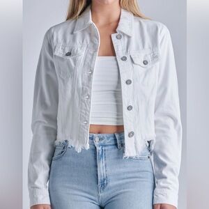 White Distressed Crop Jean Jacket - Women